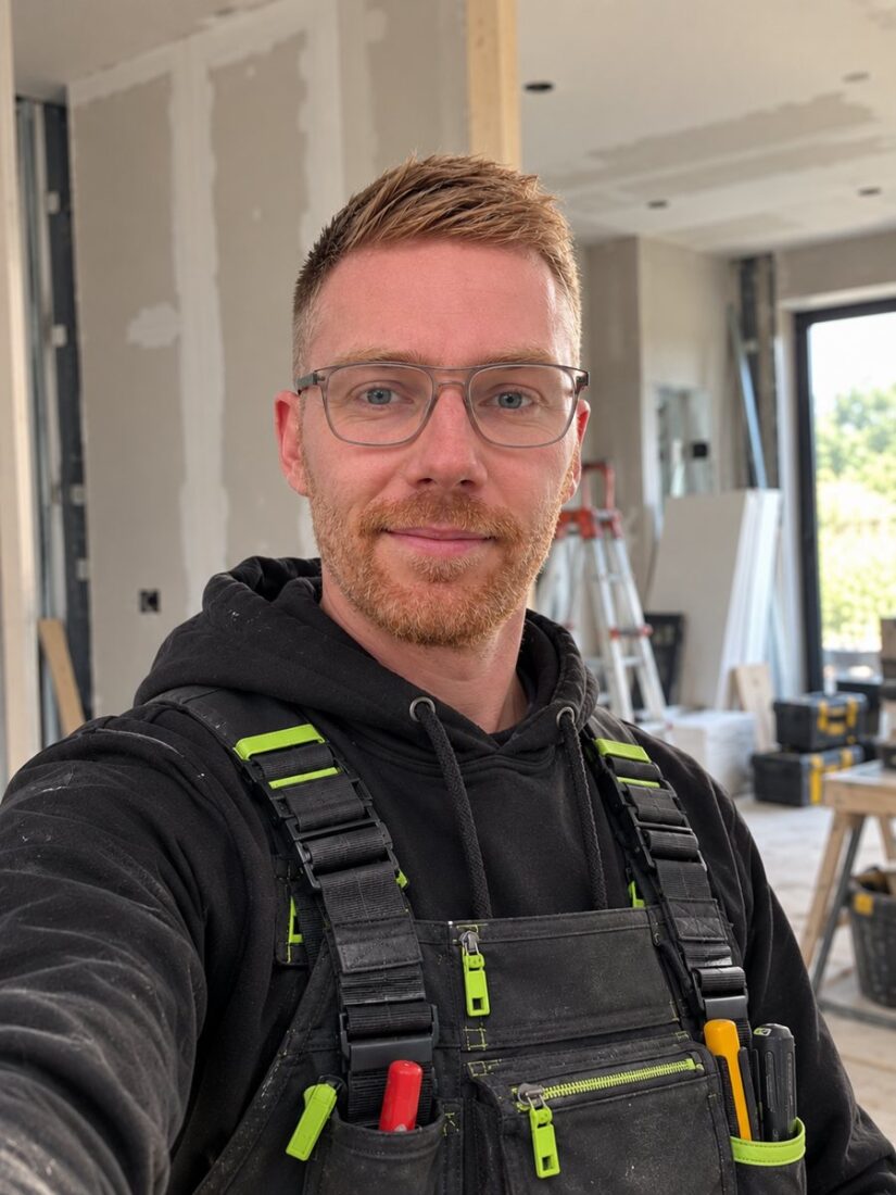 Arthur Chedot sur un chantier, en tenue de travail